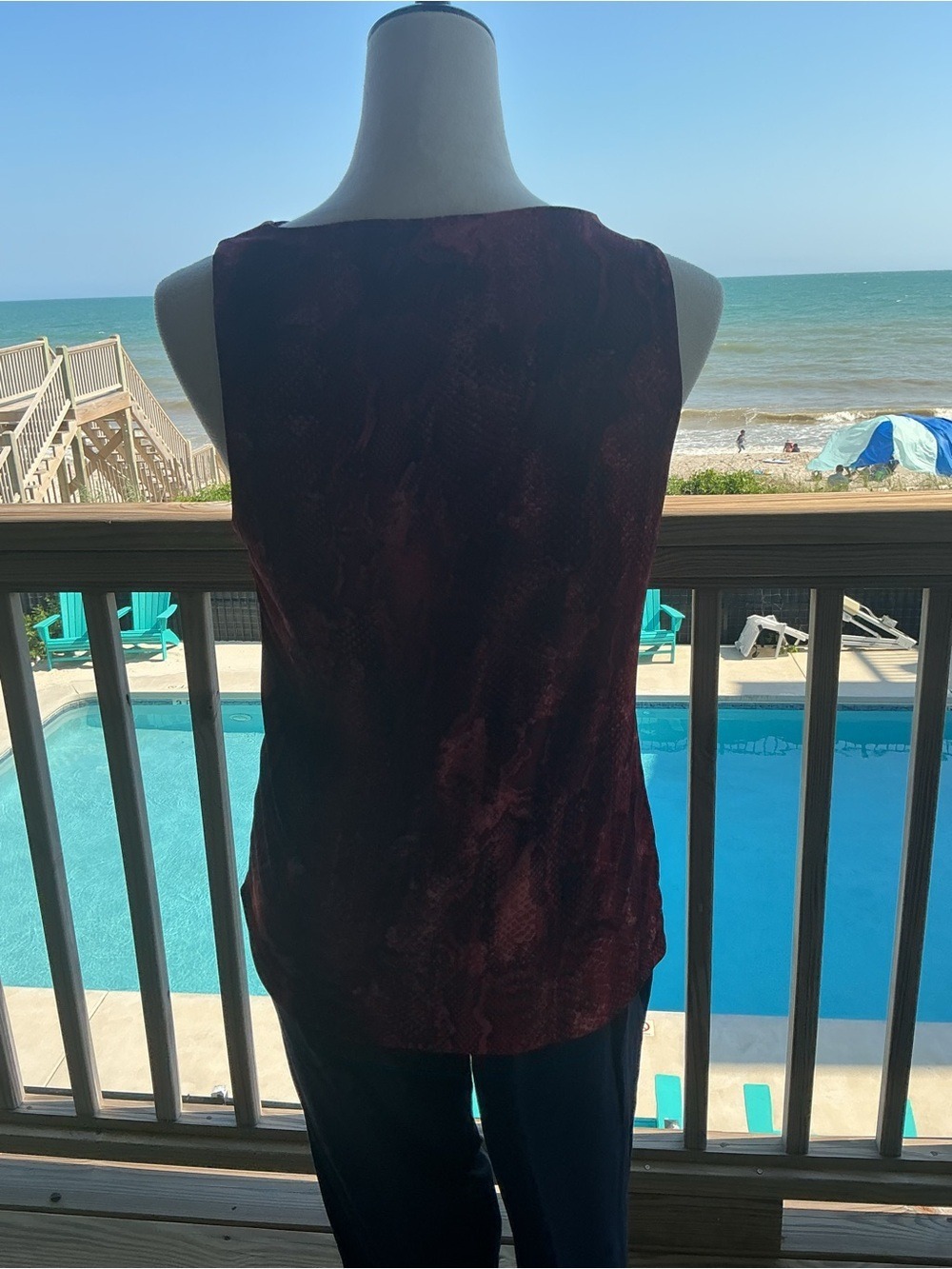 White House Black Market Burgundy Snake-Print Cowl Neck Tank - Picture 9 of 15